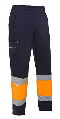 MONZA OBREROL Pantalón De Trabajo Reflectante Largo Combinado de Hombre Alta Visibilidad Profesional. Color Naranja Talla 44-46.Ref: 4761