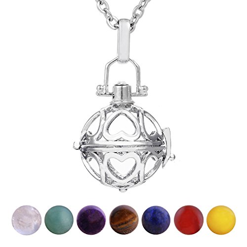 Morella Mujeres Collar 70 cm Acero Inoxidable con Colgante Corazones de Amor y 7 Piedras Preciosas Gema Bolas de Chakra en Bolsa Der joyería Morella Mujeres Collar 70 cm Acero Inoxidable con Colgante Corazones de Amor y 7 Piedras Preciosas Gema Bolas de Chakra en Bolsa Der joyería