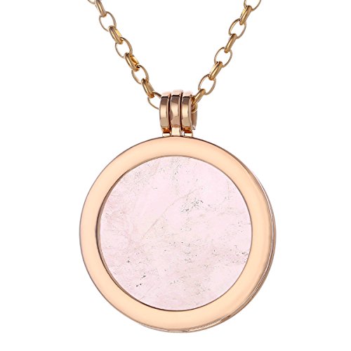 Morella Mujeres Collar 70 cm Acero Inoxidable Oro y Colgante con Coin Moneda Amuleto de Piedra Preciosa Gema Cuarzo de Rosa 33 mm Plato de Chakra en Bolsa de joyería