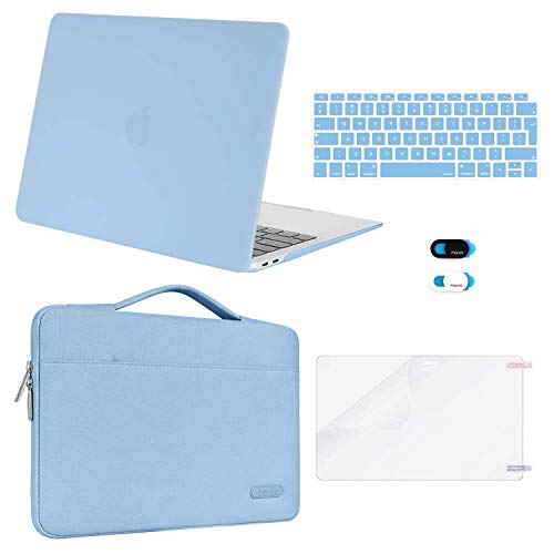 MOSISO Funda Dura Compatible con 2020-2018 MacBook Air 13 A2337 M1 A2179 A1932,Plástico Carcasa Rígida & Funda Protectora & Protector de Pantalla & Piel de Teclado & Cubierta de Webcam,Aireado Azul