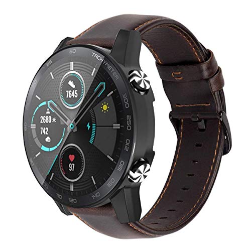 MroTech Correa Cuero 22mm Compatible para Samsung Gear S3 Frontier/Classic/Galaxy 46mm Pulsera de Repuesto para Huawei Watch GT 2 /GT Sport/Active/Elegant 22 mm Pequeña Banda Café con Hebilla Negra