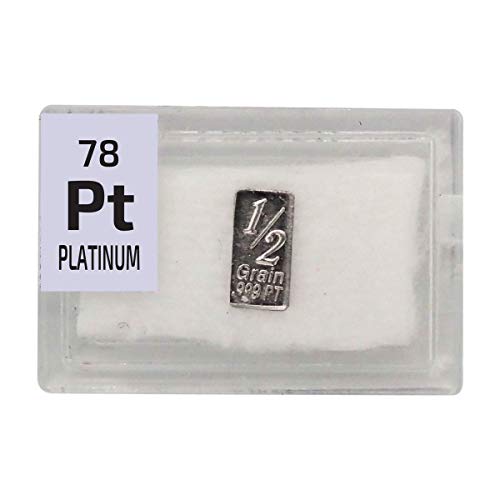 Muestra (lingote) de platino (1/2 grain*) del elemento puro (99,9%) en un atractiva cajita
