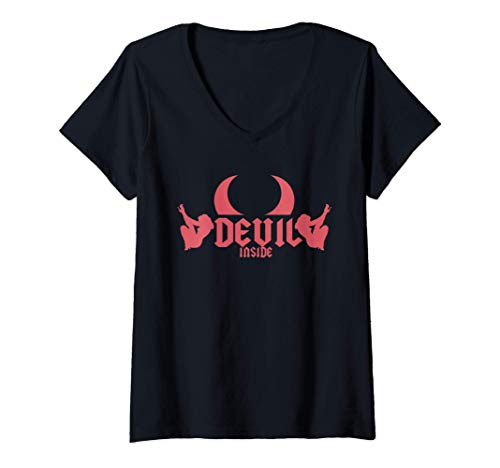 Mujer Graphic 365 Devil Inside Women Girls Camiseta Cuello V