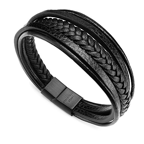 murtoo Pulsera Hombre Cuero Acero Inoxidable Cierre Magnética Negro Cuero Marrón Negro Trenzada Brazalete Negro 20cm murtoo Pulsera Hombre Cuero Acero Inoxidable Cierre Magnética Negro Cuero Marrón Negro Trenzada Brazalete Negro 20cm