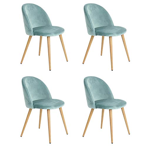 N/A Conjunto de 2/4/6 Sillas de Comedor de Terciopelo Sillas de Ocio Modernas de Mediados de Siglo Sillas tapizadas con Patas de Metal para Sala de Estar (Verde, 4)