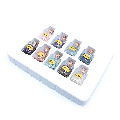 Namvo Juego de 9 botellas de piedras preciosas de cristal de cuarzo natural para manualidades en el hogar, equilibración, meditación, deseos, suerte, 9 unidades Namvo Juego de 9 botellas de piedras preciosas de cristal de cuarzo natural para manualidades en el hogar, equilibración, meditación, deseos, suerte, 9 unidades