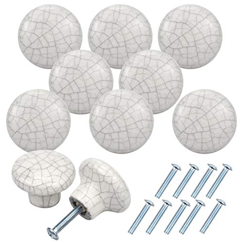 NATUCE 10PCS Blanco Cerámica Pomo de Armario Redondo, 32MM Vintage Tirador para Cajón, Pomos y Tiradores de Muebles, Pomos Tiradores de Muebles, Armarios de Cocina,Cajones, Pomos para Puertas