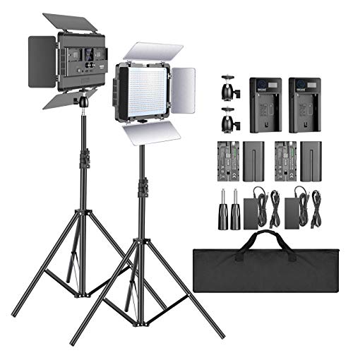 Neewer 2-Pack 2,4G LED Luz Video con Soporte de 2M Bicolor 600 SMD CRI 94 + Soporte en U Barndoor Pantalla LCD Kit Iluminación de Video con Carcasa Metal para Fotografía Estudio