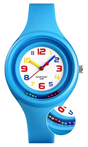 Niños Relojes digitales para niños niña, 5 ATM reloj analógico deporte impermeable para niños Regalos de cumpleaños/Navidad/tiempo, Relojes de pulsera digitales con cuentas giratorias para niños Azul