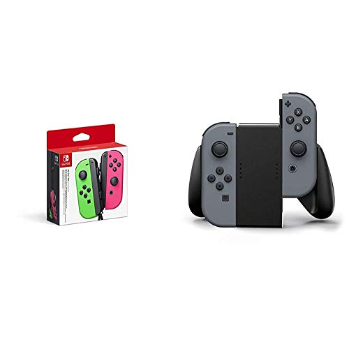 Nintendo - Set De Dos Mandos Joy-Con, Color Verde Neón / Rosa Neón (Nintendo Switch) & Switch Joy-Con Comfort Grip, Negro