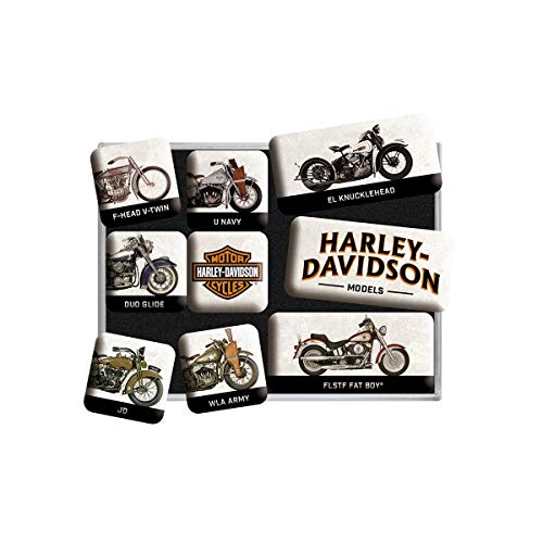 Nostalgic-Art, Juego de Imanes Retro , Harley Davidson Model – Regalo para Motociclistas, Decoración para la Nevera, Diseño Vintage, 9 Unidades