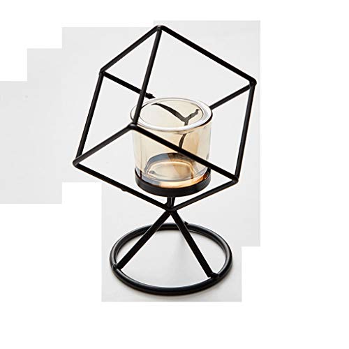 NYKK Portavelas Candelabro de Cristal geométrico Moderno del Metal con Soporte de Hierro Forjado, el Banquete de Boda decoración / / Home (Color : Black-b)