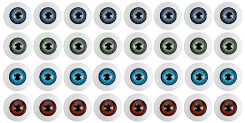 Ojos de muñeca de plástico para manualidades y adornos (4 colores, 20 mm, 16 pares)
