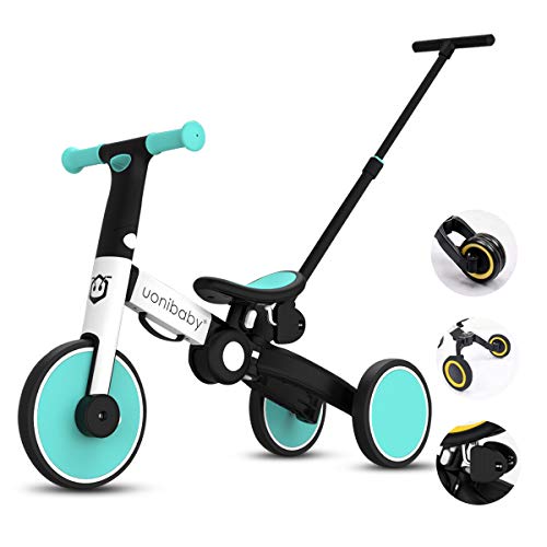 OLYSPM 5 en 1 Bicicleta sin Pedales para Niños,Triciclos Bebes,Triciclos para Niños de 1.5 a 5 Años,función Silla de Paseo,sillín Ajustable,Lindo de Regalo Favorito del Niño(Azul Claro)