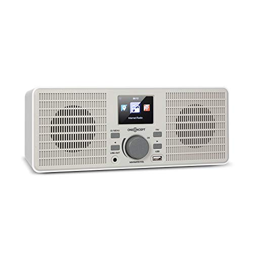 oneConcept TuneUp ST – Radio con Internet, WiFi, 10 W de Potencia, Control por aap con AirMusic, Salida de línea, Pantalla en Color de Alto contrasete (HCC) de 2,4 Pulgadas, Blanco