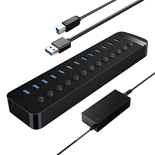 ORICO Hub USB 13 Puertos 60W USB 3.0 Hub con interruptores de alimentación Individuales Incluye Adaptador de alimentación de 12V/5A para MacBook Air, Mac Pro/Mini, PC - Negro