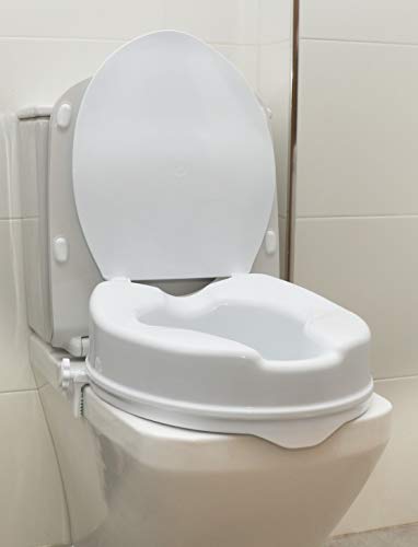 OrtoPrime Elevador WC Adulto Con Tapa - Altura 10 cm - Asiento de Inodoro Ortopédico con cierres Laterales de Seguridad - Alzador WC Universal Adaptable - Alza Inodoro