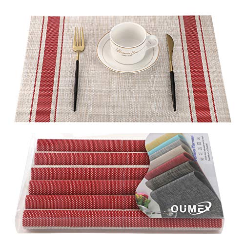 OUME Manteles 6 Piezas Individuales de Mesa Lavable Antimanchas Antideslizante Resistente Al Calor PVC Vinilo Salvamanteles Individuales OUME Manteles 6 Piezas Individuales de Mesa Lavable Antimanchas Antideslizante Resistente Al Calor PVC Vinilo Salvamanteles Individuales