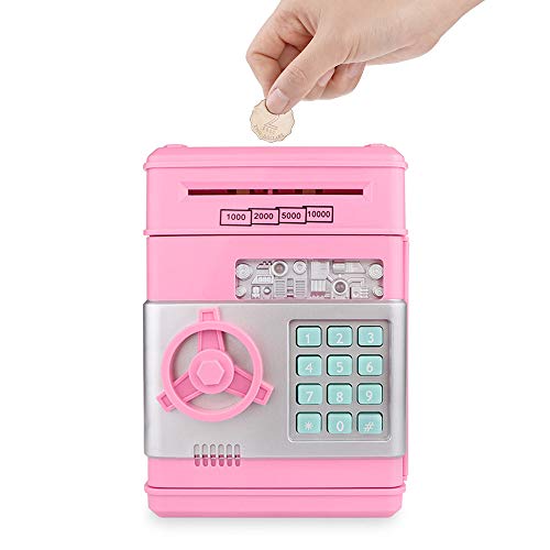 OurLeeme Hucha Electronica, Contraseña Money Bank para Cash Coin ATM Mini Coin Banks Mejores Regalos para niños (Rosado)