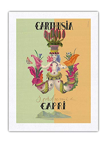 Pacifica Island Art Póster de sirena de Capri – Carthusia Perfumes – Vintage Publicidad de Mario Laboccetta c.1962-100% seda pura Dupioni tela impresión 60,96 x 81,32 cm