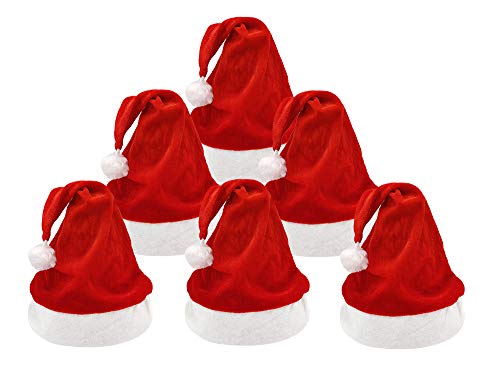 Pack 6 de Gorros Papá Noel para Navidad, Sombrero Santa Claus de Terciopelo Suave y Rojos para Fiesta Navideña, Adultos y Niños Unisex (Adulto*3+Niño*3)