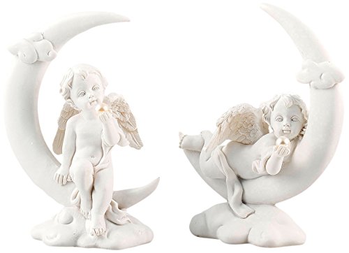 Pajoma 10574, Figuras de ángel con Luna Conjunto de 2, Resina, Altura 13 cm