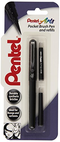 Pentel Arts - Rotulador y 2 recambios (punta de pincel), tinta negra
