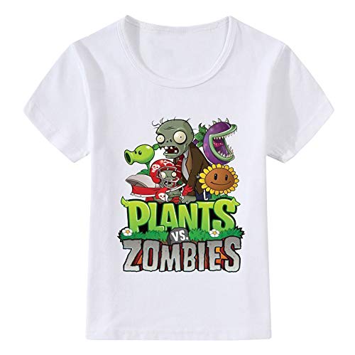 Plants vs. Zombies Camiseta Cómodas Camisetas de algodón Superior Cuello Redondo Ocio Impreso Manga Corta niñas (Color : White01, Size : 120)