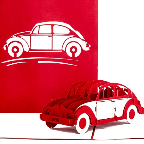 'Pop tarjeta de Up "VW Escarabajo Rojo & Blanco – 3d Auto, tarjeta de mapas para carnet de conducir, cupones, carnet de conducir tarjeta