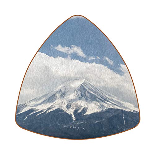 Posavasos triangulares para bebidas Fuji Mountain Japan Scenery taza de cuero tapete para proteger muebles, resistente al calor, decoración de bar de cocina, juego de 6
