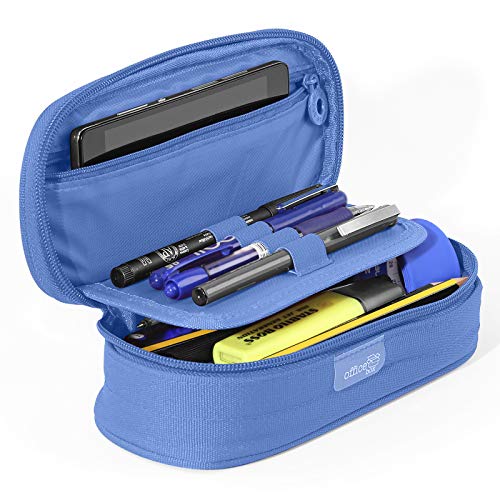 PracticOffice - Estuche Multiuso Megapak Oval para Material Escolar, Neceser de Viaje o Maquillaje. Medida 22 cm. Color Azul Claro