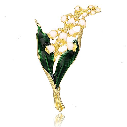 PRDECE 1 Pieza de Moda de aleación esmaltada Broche de Hoja Floral Blanca Lirio de los Valles Broche de Color Dorado joyería para Mujer