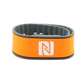Pulsera de la NFC, Adecuado para los contactos, el Comercio, los Deportes, 924 Bytes (NTAG 216), Resistente al Agua, Naranja/Gris, Ajustables