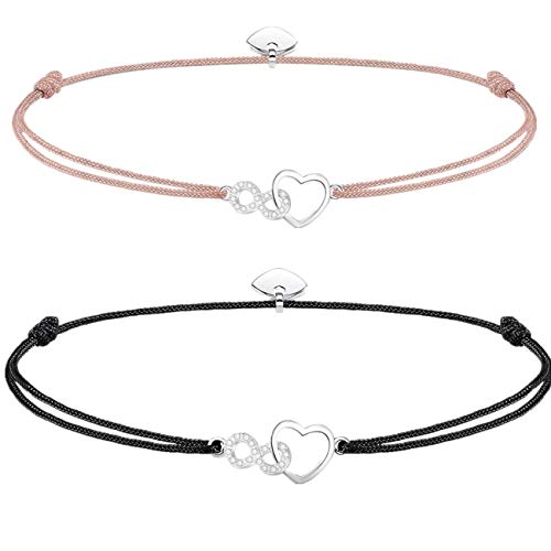 Pulsera de plata de ley 925 con colgante de corazón con circonita, pulsera trenzada a mano, regalo de cumpleaños (BFF)