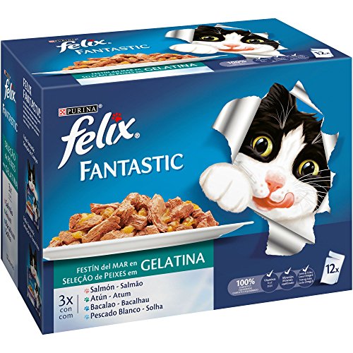 Purina Felix Fantastic Festín Gelatina comida para gatos Selección Surtido de Pescados 6 x [12 x 100 g]