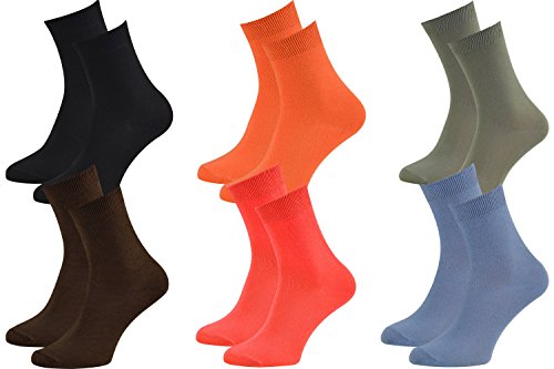 Rainbow Socks - Hombre Mujer Calcetines Colores de Bambu - 6 Pares - Negro Naranja Oliva Marrón Vaquero Frambuesa - Talla 36-38
