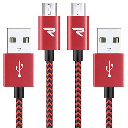 RAMPOW Cable Micro USB [2pack 2M], Trenzado de Nylon Cable Carga Rápida y Sincronizació USB 2.0 2.4A, Compatible con Android, Samsung Galaxy, Kindle, Sony, Nexus, Motorola y más - Rojo