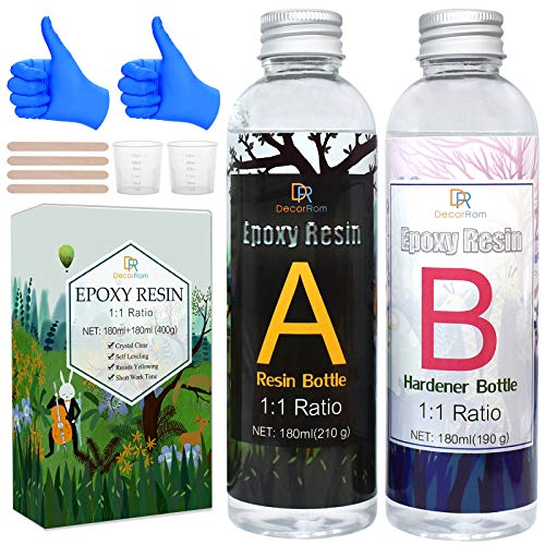 Resina Epoxi - 400g / 360ml Resina Epoxi Transparente para Fundición y Revestimiento - Relación 1: 1 de Resina 2 Componentes para Tableros de Mesa, Fabricación de Joyas, Pintura, Decoración Artesanal Resina Epoxi - 400g / 360ml Resina Epoxi Transparente para Fundición y Revestimiento - Relación 1: 1 de Resina 2 Componentes para Tableros de Mesa, Fabricación de Joyas, Pintura, Decoración Artesanal
