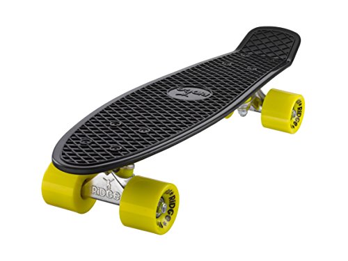 Ridge Skateboard 55 cm Mini Cruiser Retro Stil In M Rollen Komplett U Fertig Montiert, Unisex, Negro/Amarillo (Noir/Jaune)