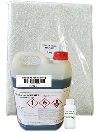 Riegoprofesional Resina de Poliester 5kg para Reparaciones. Fibra 5 m2 Resina de poliéster 5Kg catalizador de peróxido 100 grs Riegoprofesional Resina de Poliester 5kg para Reparaciones. Fibra 5 m2 Resina de poliéster 5Kg catalizador de peróxido 100 grs