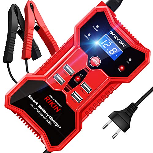 RIKIN Cargador de Baterias de Coche 6V/12V/24V 10A Inteligente Automático Múltiples Puertos USB con Múltiples Protecciones para Coche Motocicletas ATVs RVs Barco RIKIN Cargador de Baterias de Coche 6V/12V/24V 10A Inteligente Automático Múltiples Puertos USB con Múltiples Protecciones para Coche Motocicletas ATVs RVs Barco