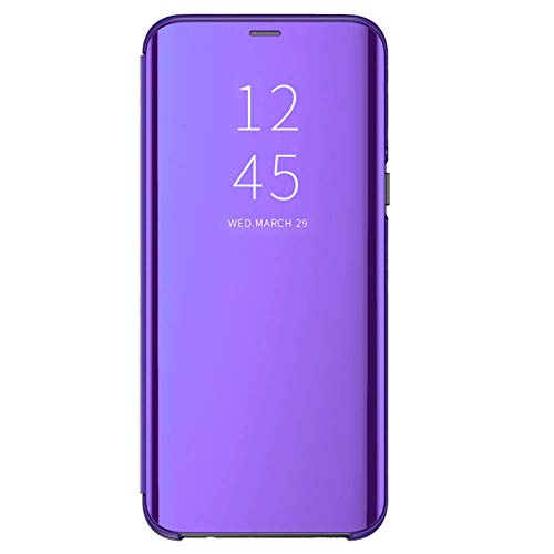 Riyeri Funda para Samsung Galaxy S10 Plus Suave + Duro Carcasa Espejo Mirror Flip Caso Ultra Delgada Shock Caja del Galaxie S10 Plus Teléfono Translucent Window View (Samsung Galaxy S10+, Morado)