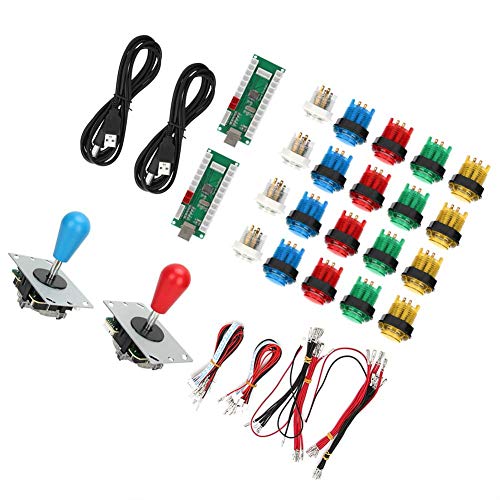 Rocker, Support Burst Keys, Joystick de juego, USB, Azul + Rojo, para jugadores dobles(Double DIY arcade machine-color)