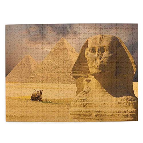 Rompecabezas de 500 Piezas,Esfinge Frente a Otras pirámides en Egipto Antiguo Monumento histórico Rompecabezas de imágenes para niños,Adolescentes,Adultos,Divertido Juego de Alivio del estrés