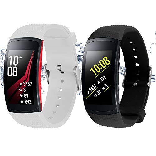 Rukoy Correas Samsung Gear Fit 2 Band/Gear Fit 2 Pro [Paquete de 2: Negro + Blanco], Accesorios para Baterías de Repuesto para Samsung Gear Fit2 Pro SM-R365 / Gear Fit2 SM-R360 Smartwatch (5.9"-7.5")