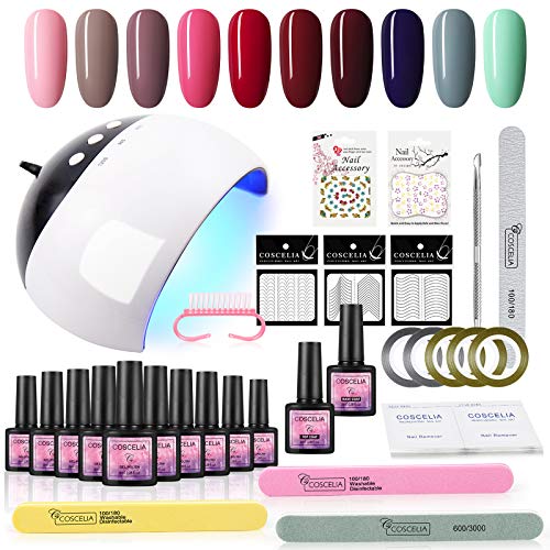 Saint-Acior 8ml Esmalte de Uñas en Gel de 10pcs Secador de Uñas 24W UV/LED Base Coat Top Coat Kit de Manicura