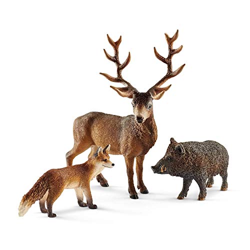 Schleich Wild Life - Figuras Animales del Bosque, Incluye Jabalí, Ciervo Rojo y Zorro