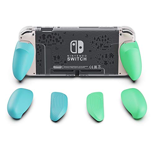 Skull & Co. GripCase Crystal: A Dockable Transparent Protective Cover Case with Replaceable Grips [to fit All Hands Sizes] for Nintendo Switch [No Carrying Case] - Animal Crossing