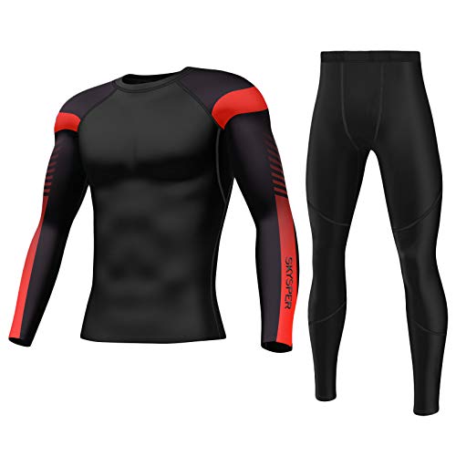 SKYSPER Ropa Interior Térmica Hombre Conjuntos Térmicos Camiseta Térmica Manga Larga Pantalones Largos de Compresión Hombre Deportes Termo Invierno Otoño para Running Esquí Montaña Ciclismo Fitness