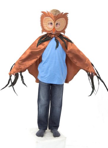 Slimy Toad - Disfraz de búho (niño y niña 3-8 años) hecho a mano - Capa y antifaz para disfraz de búho - Accesorios marrones de búho para Halloween y carnaval